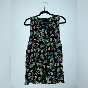 Cynthia Rowley V-Neck Sleeveless Black Flowy Floral Blouse Size Extra Large